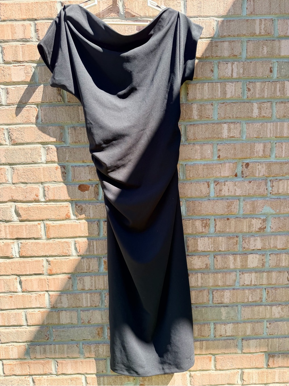 Gibson Latimer Black Draped Midi Dress